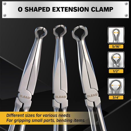 3-piece 11-inch hose gripper plier set with magnetic racks and rolling pouch for automotive hose clamp removal and small ring gripping