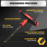 14 piece T handle hex key set CR-V steel metric SAE allen wrench long arm ergonomic grip tool set for automotive repair garage