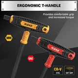 14 piece T handle hex key set CR-V steel metric SAE allen wrench long arm ergonomic grip tool set for automotive repair garage