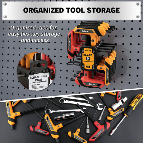 14 piece T handle hex key set CR-V steel metric SAE allen wrench ergonomic grip long arm hex key set for automotive repair