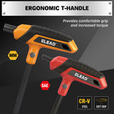 14 piece T handle hex key set CR-V steel metric SAE allen wrench ergonomic grip long arm hex key set for automotive repair