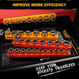 1/2-inch magnetic detachable socket organizer set for MM and SAE sockets, heavy-duty tool storage tray for workshops, tool carts, and garages