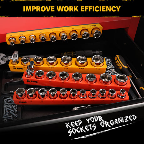 1/2-inch magnetic detachable socket organizer set for MM and SAE sockets, heavy-duty tool storage tray for workshops, tool carts, and garages