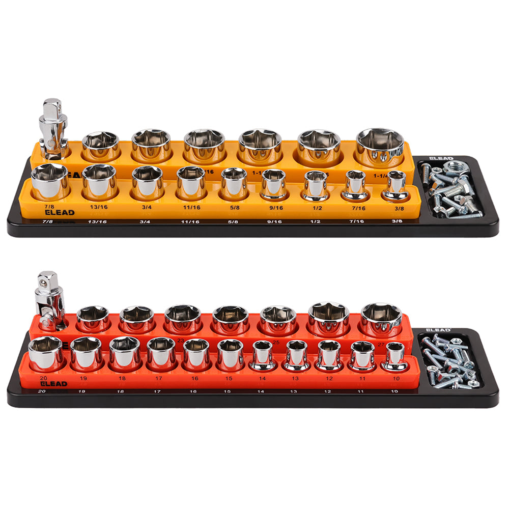 1/2-inch magnetic detachable socket organizer set for MM and SAE sockets, heavy-duty tool storage tray for workshops, tool carts, and garages