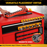 1/2-inch magnetic detachable socket organizer set for MM and SAE sockets, heavy-duty tool storage tray for workshops, tool carts, and garages