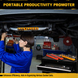 1/2-inch magnetic detachable socket organizer set for MM and SAE sockets, heavy-duty tool storage tray for workshops, tool carts, and garages