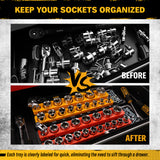 1/2-inch magnetic detachable socket organizer set for MM and SAE sockets, heavy-duty tool storage tray for workshops, tool carts, and garages