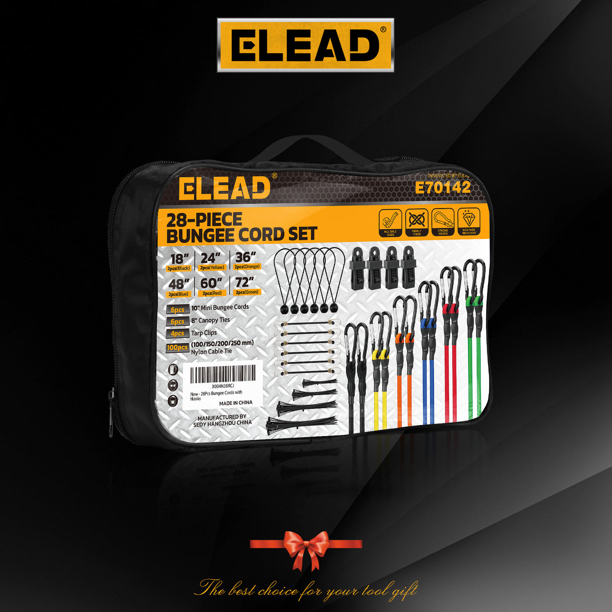 28-piece bungee cord set with heavy duty carabiner hooks, elastic tie down cords for camping, cargo and outdoor use