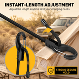 adjustable bungee cords set with carabiner hooks, heavy duty elastic tie down cords for camping, cargo securing, roof racks, storage organization and outdoor use