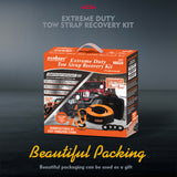35,000 lbs heavy duty tow strap recovery kit with 3 inch x 30 ft nylon recovery strap, 2 D-ring shackles and storage bag