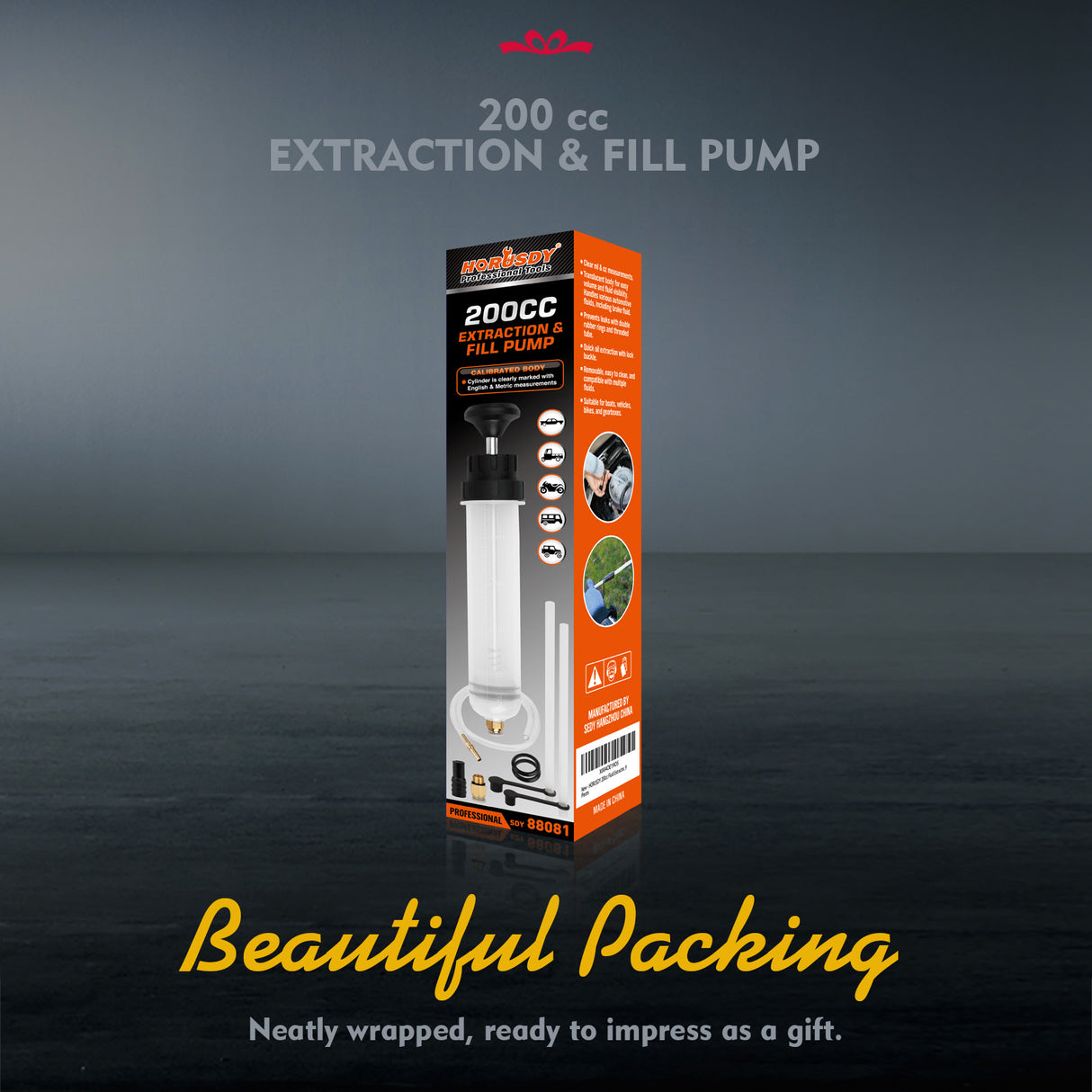 200cc fluid extractor pump with hose kit for transferring engine oil, coolant and brake fluid in automotive maintenance