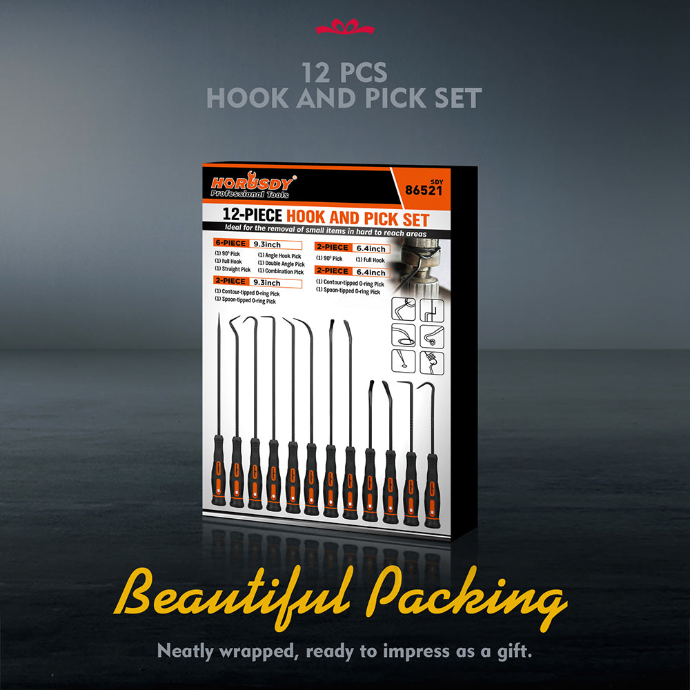 12 piece hook and pick set with long and mini picks for o ring removal automotive and diy repair
