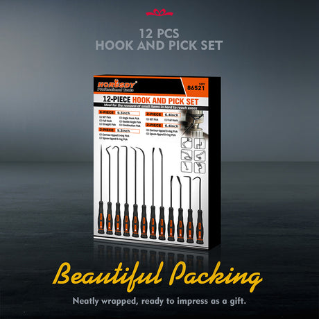 12 piece hook and pick set with long and mini picks for o ring removal automotive and diy repair