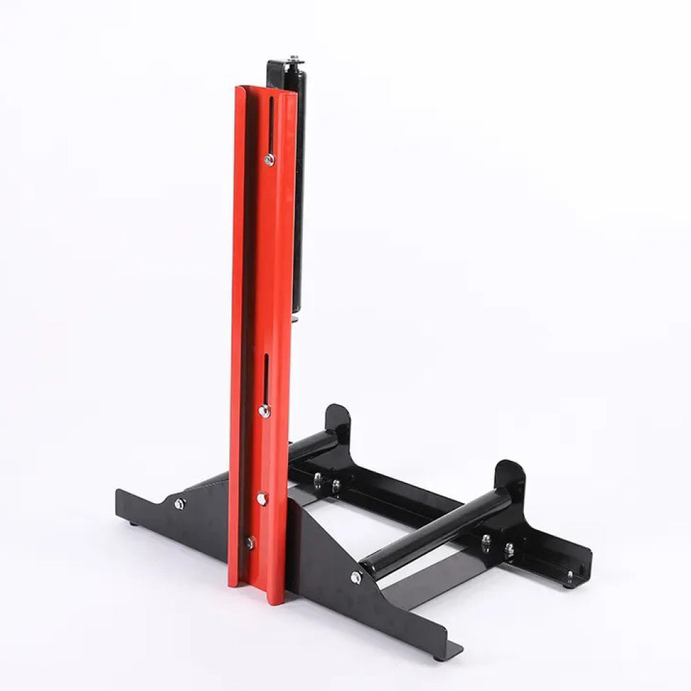 Car tire and wheel cleaning stand with roller support for safe and efficient wheel detailing