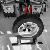 Car tire and wheel cleaning stand with roller support for safe and efficient wheel detailing