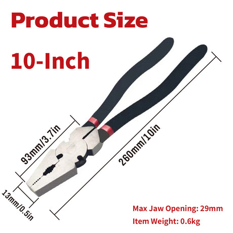 10 inch multi-function clamping pliers made of CR-V steel with non-slip grip and 29mm max jaw opening for wire and general repair work