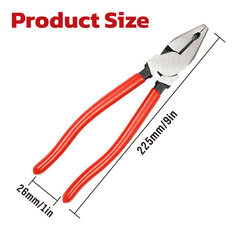 9 inch industrial wire pliers with wavy serrated jaws, 3-in-1 design for clamping, fastening and cutting steel wire with PVC grip handles