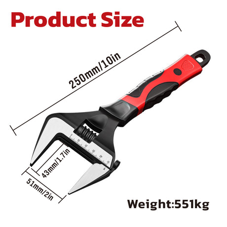 Wide opening adjustable wrench set with laser scale, short handle design and rubber grip, including 6-inch and 10-inch spanners for plumbing and mechanical work
