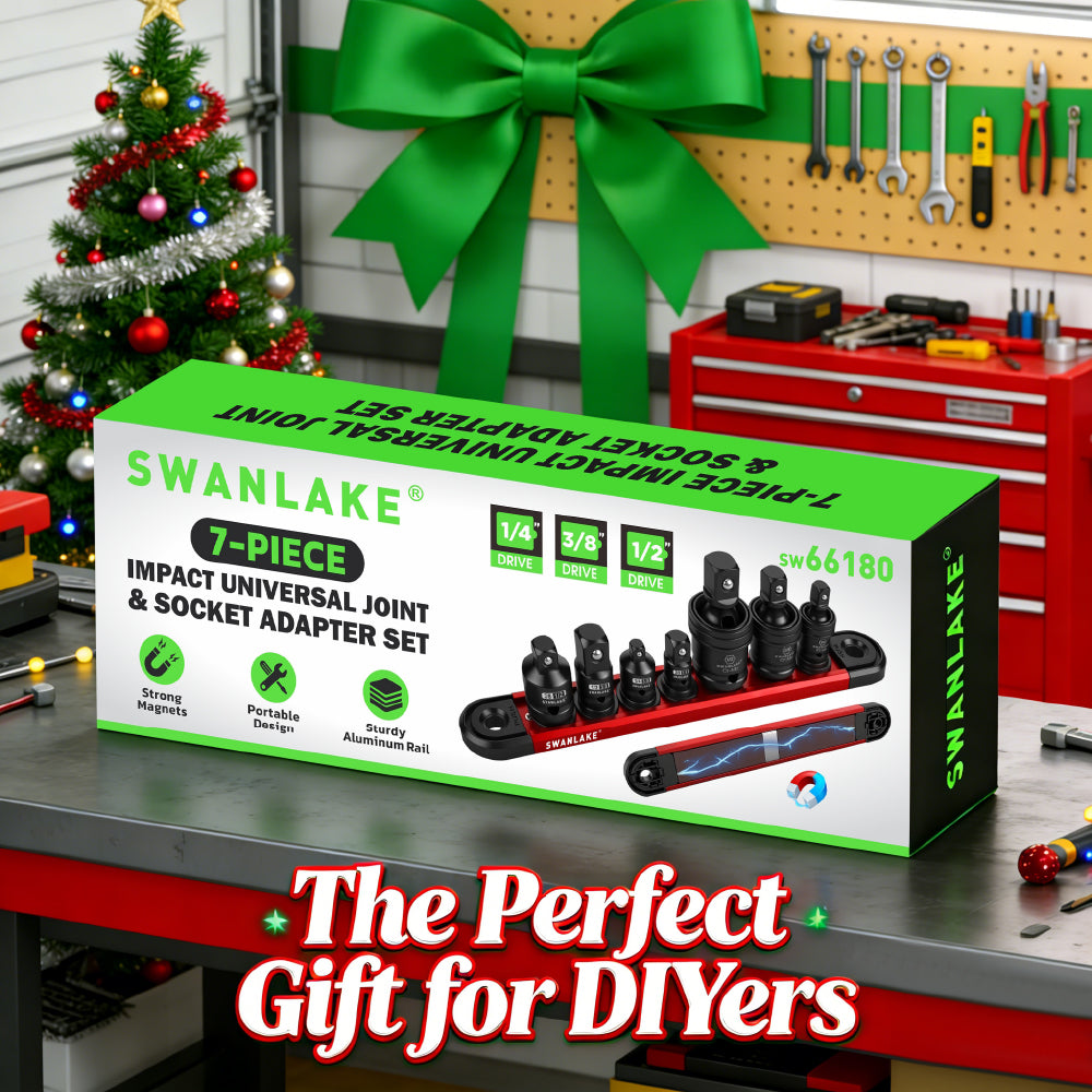 SWANLAKE 7-Piece Impact Universal Joint & Socket Adapter Set, 1/4 3/8 1/2 Drive, CR-Mo Steel with Magnetic Socket Rail