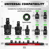 SWANLAKE 7-Piece Impact Universal Joint & Socket Adapter Set, 1/4 3/8 1/2 Drive, CR-Mo Steel with Magnetic Socket Rail