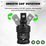 SWANLAKE 7-Piece Impact Universal Joint & Socket Adapter Set, 1/4 3/8 1/2 Drive, CR-Mo Steel with Magnetic Socket Rail