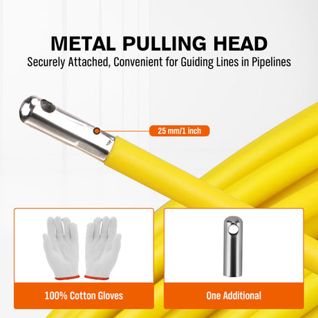 HORUSDY 150M 8mm fish tape puller with dual-wheel frame, flexible conduit rodder tool for electricians and cable installation