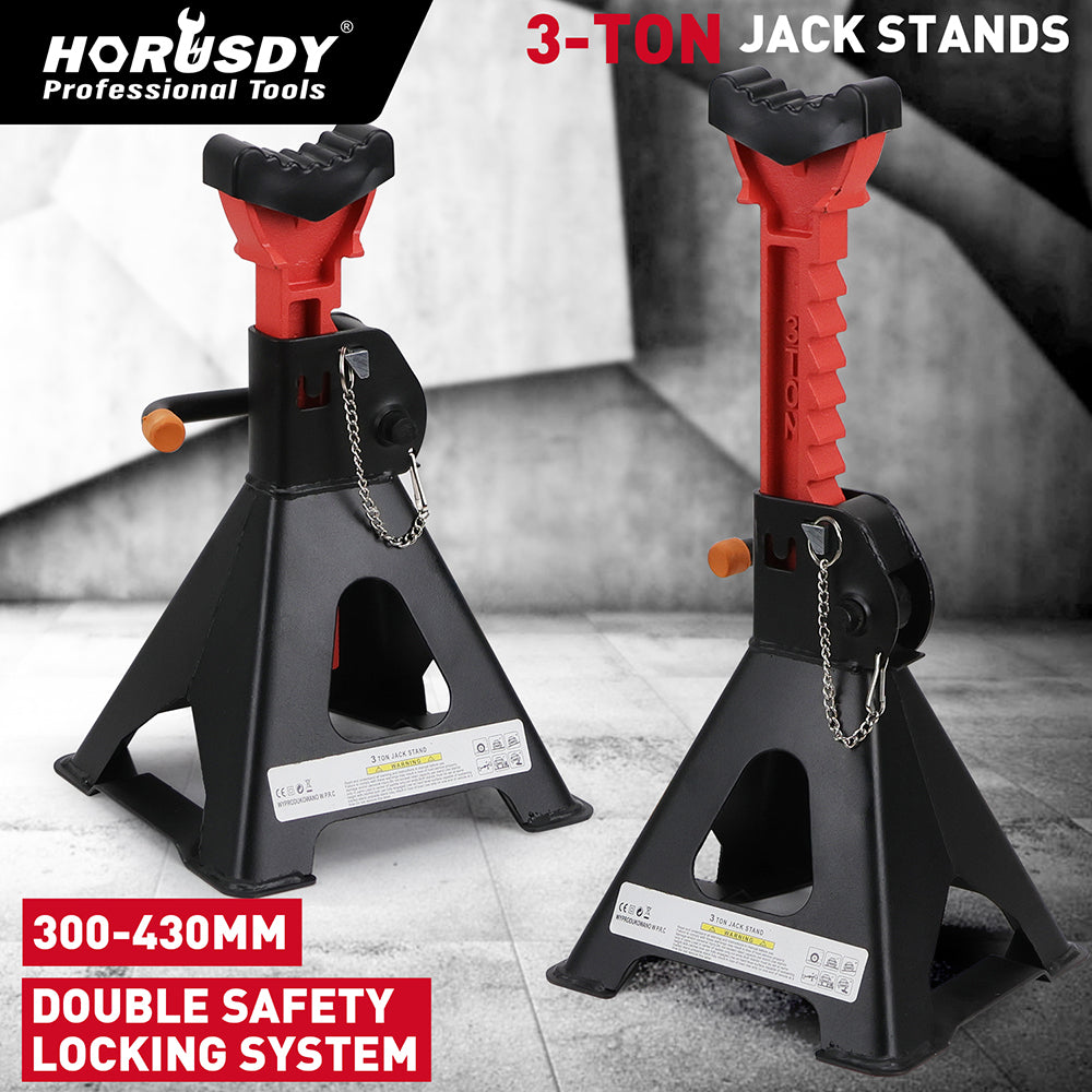 3-Ton car jack stand with double safety locking system, adjustable height, heavy-duty vehicle support