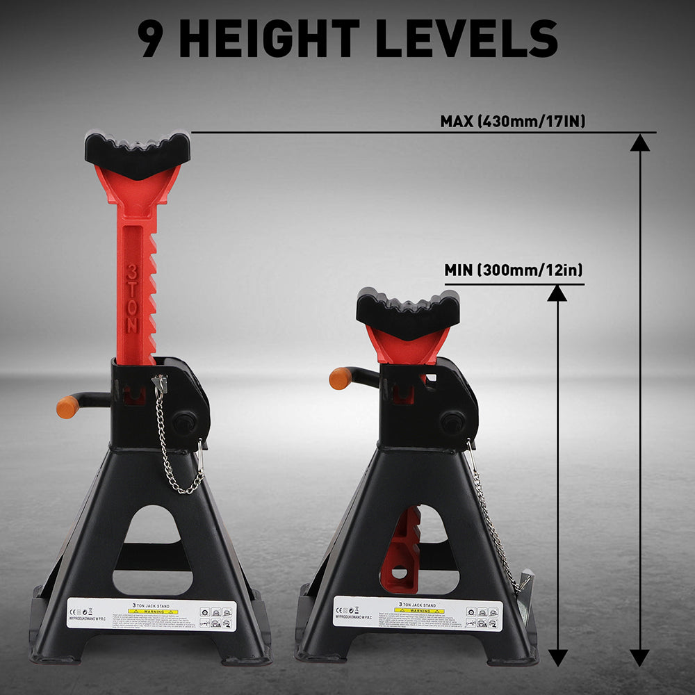 3-Ton car jack stand with double safety locking system, adjustable height, heavy-duty vehicle support