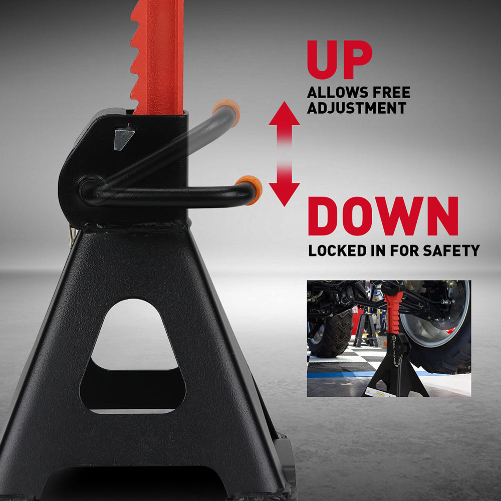 3-Ton car jack stand with double safety locking system, adjustable height, heavy-duty vehicle support