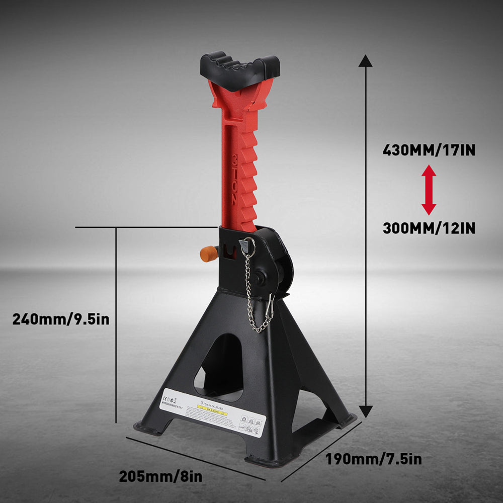 3-Ton car jack stand with double safety locking system, adjustable height, heavy-duty vehicle support