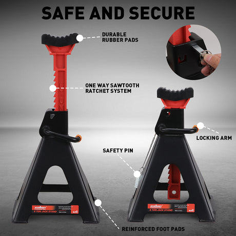 6-Ton car jack stand with double safety locking system, heavy-duty vehicle support, adjustable height