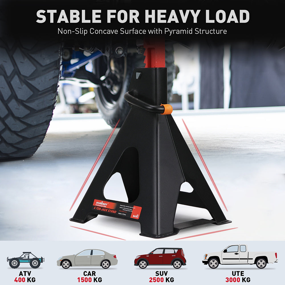 6-Ton car jack stand with double safety locking system, heavy-duty vehicle support, adjustable height
