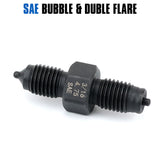 4-piece brake tube flaring tool kit with dual head design for 3/16" SAE and 4.75mm DIN bubble and double flares, in blue storage case