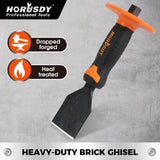 heavy-duty masonry brick chisel with rubber handle and hand guard for stone and concrete cutting