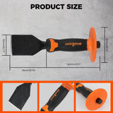 heavy-duty masonry brick chisel with rubber handle and hand guard for stone and concrete cutting
