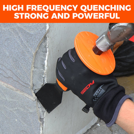 heavy-duty masonry brick chisel with rubber handle and hand guard for stone and concrete cutting