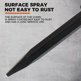 heavy-duty point chisel with rubber handle and safety guard for brick, stone, and concrete breaking