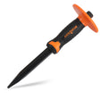heavy-duty point chisel with rubber handle and safety guard for brick, stone, and concrete breaking