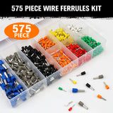 575-piece wire ferrules kit with insulated pin terminals, assorted sizes, copper conductors and storage case