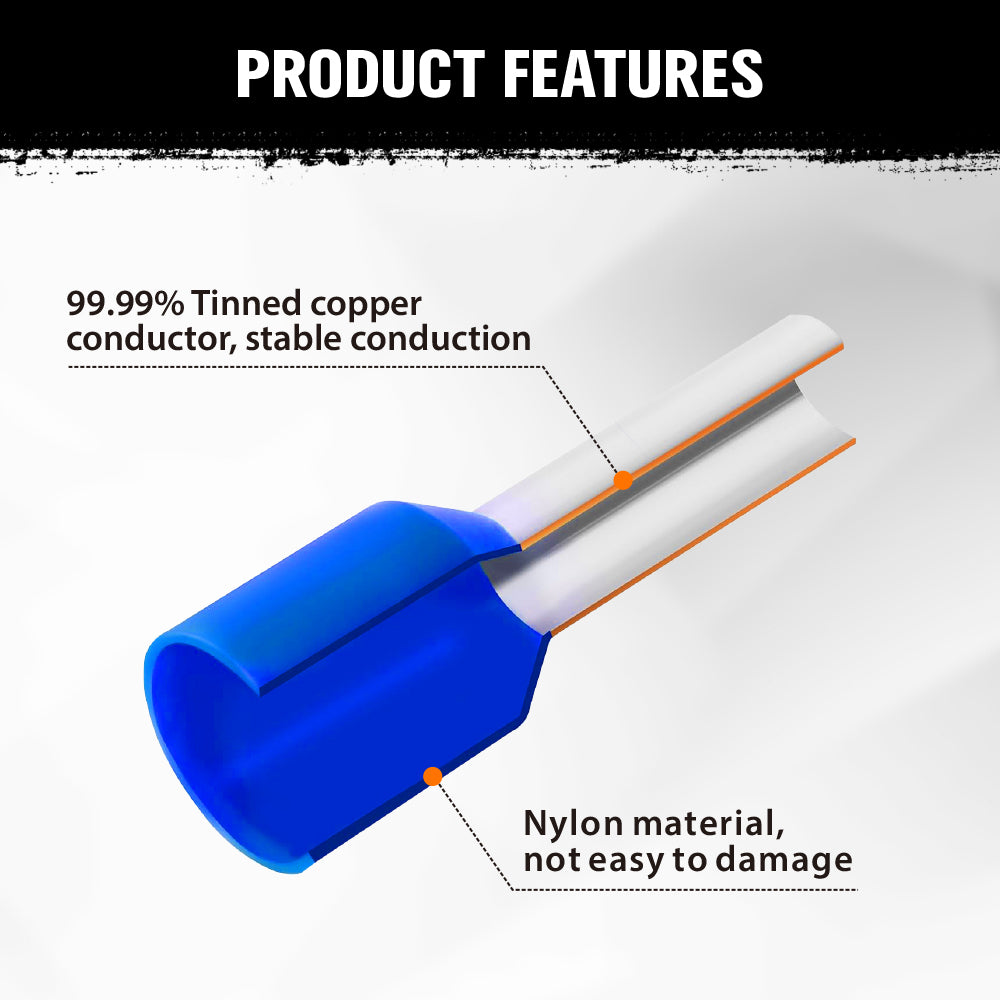 575-piece wire ferrules kit with insulated pin terminals, assorted sizes, copper conductors and storage case