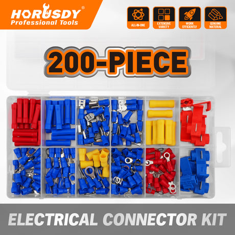 200-piece electrical connector kit with insulated crimp terminals and quick connectors for automotive and electrical wiring