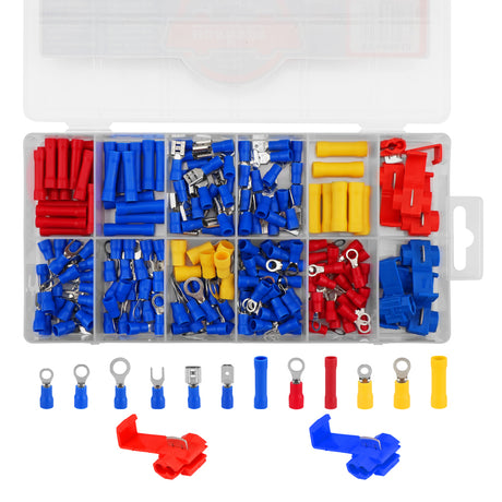 200-piece electrical connector kit with insulated crimp terminals and quick connectors for automotive and electrical wiring