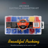 200-piece electrical connector kit with insulated crimp terminals and quick connectors for automotive and electrical wiring
