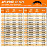 420 piece o ring assortment kit with 32 sizes nbr rubber sealing rings in double layer organizer case for automotive plumbing and diy repairs