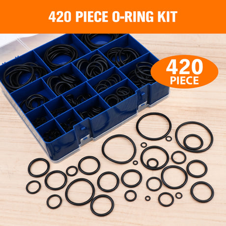 420 piece o ring assortment kit with 32 sizes nbr rubber sealing rings in double layer organizer case for automotive plumbing and diy repairs