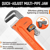 36-inch heavy duty pipe wrench with solid steel construction, adjustable multi-pipe jaw, precision machine teeth, wide I-beam handle and PVC coated grip