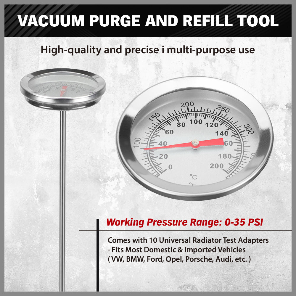 SEDY 18 piece radiator pressure tester kit with pump gauge thermometer and multiple radiator cap adapters for car cooling system leak testing