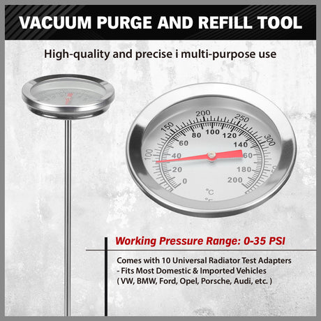 SEDY 18 piece radiator pressure tester kit with pump gauge thermometer and multiple radiator cap adapters for car cooling system leak testing