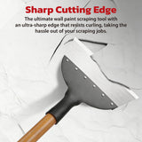 heavy duty floor scraper with long wooden handle and sharp steel blade for wall paint scraping, floor cleaning, dirt removal and outdoor debris clearing