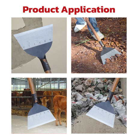heavy duty floor scraper with long wooden handle and sharp steel blade for wall paint scraping, floor cleaning, dirt removal and outdoor debris clearing